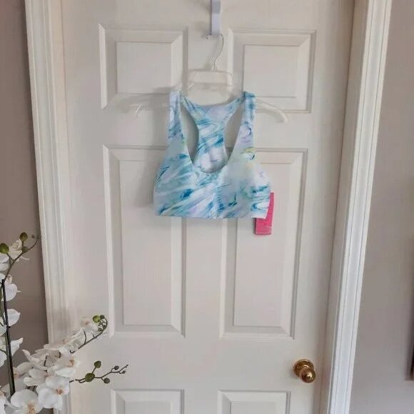 NWT Betsey Johnson white abstract tie dye racer back bra & leggings bundle, L - Picture 5 of 7